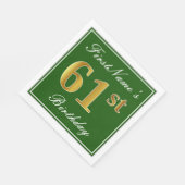 緑エレガント、フェイク金ゴールド61番目の誕生日+名前 スタンダードランチョンナプキン (角)