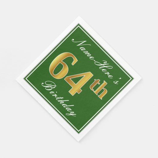 緑エレガント、フェイク金ゴールド64番目の誕生日+名前 スタンダードランチョンナプキン (角)