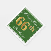 緑エレガント、フェイク金ゴールド66番目の誕生日+名前 スタンダードランチョンナプキン (角)