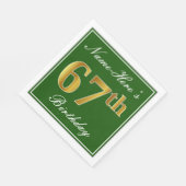 緑エレガント、フェイク金ゴールド67番目の誕生日+名前 スタンダードランチョンナプキン (角)