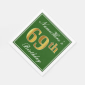 緑エレガント、フェイク金ゴールド69番目の誕生日+名前 スタンダードランチョンナプキン (角)