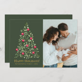 緑エレガント&赤金ゴールド植物群写真 シーズンカード (正面/裏面)