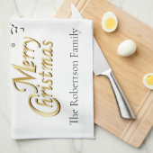 緑エレガント、金ゴールド、白のクリスマス キッチンタオル (四つ折り)