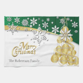 緑エレガント、金ゴールド、白のクリスマス キッチンタオル (横)