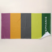 緑オカラフルレンジブラウン抽象芸術ストライプ名 ビーチタオル (正面)