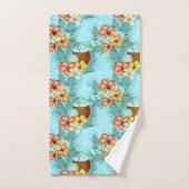 緑オレンジ色の黄色い熱帯性ハイビスカスの花 バスタオルセット (ハンドタオル)