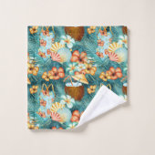 緑オレンジ色の黄色い熱帯性ハイビスカスの花 バスタオルセット (ウォッシュタオル)