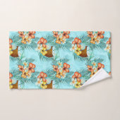 緑オレンジ色の黄色い熱帯性ハイビスカスの花 バスタオルセット (ハンドタオル)