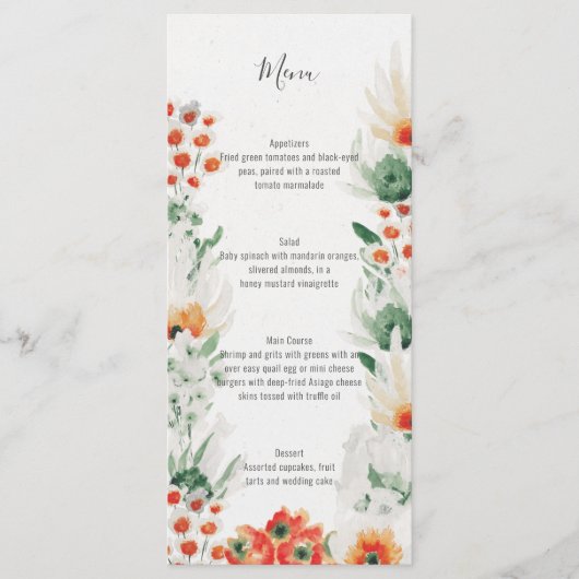 緑オレンジ色ホワイトウォーター色のフローラ結婚ズ | メニュー (正面)