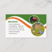 緑オレンジ芝生手入れ造園草刈り3枚写真 名刺 (裏面)