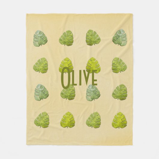 緑オーガニック熱帯葉 フリースブランケット (正面)