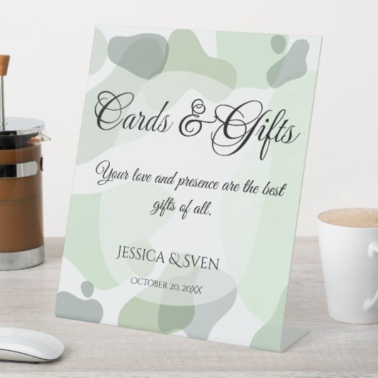 緑オーガニック色の幾何学的なウェディングカードギフト 台座サイン (インサイチュ)