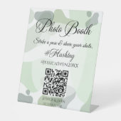 緑オーガニック色の幾何結婚写真ブース 台座サイン (正面)