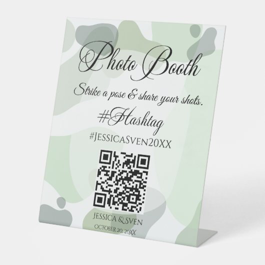緑オーガニック色の幾何結婚写真ブース 台座サイン (正面)