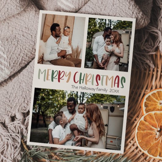 緑カジュアルのクカラフルリスマスはっきりした3枚の写真 シーズンカード