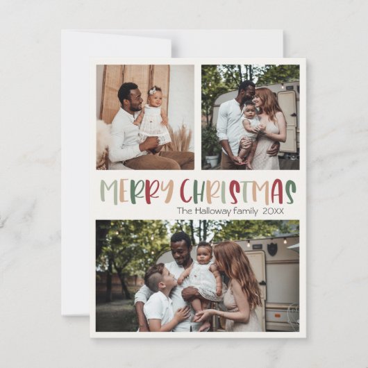 緑カジュアルのクカラフルリスマスはっきりした3枚の写真 シーズンカード (正面)