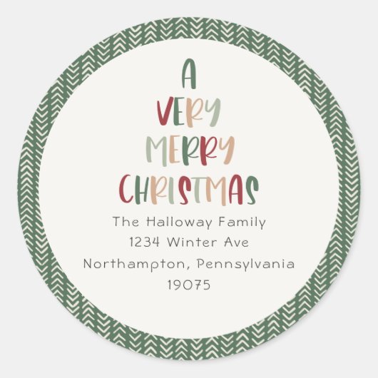 緑カジュアルは非常に陽気なクリスマスの封筒用シール ラウンドシール (正面)