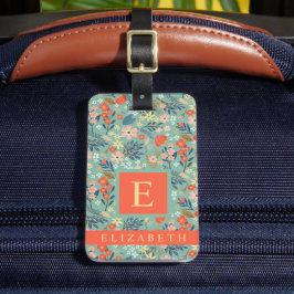 緑カスタマイズフローラブルーピンクオレンジ色の花 ラゲッジタグ