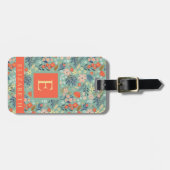 緑カスタマイズフローラブルーピンクオレンジ色の花 ラゲッジタグ (正面横)