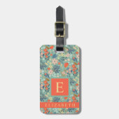 緑カスタマイズフローラブルーピンクオレンジ色の花 ラゲッジタグ (正面縦)