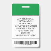 緑カスタムの従業員の写真、バーコード、ロゴ、名前 バッジ (Back)