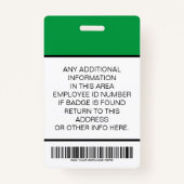 緑カスタムの従業員の写真、バーコード、ロゴ、名前 バッジ (裏面)