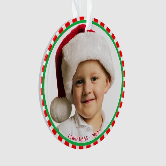 緑カスタムの赤と白のフレームの写真 オーナメント (正面)