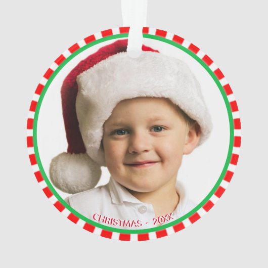 緑カスタムの赤と白のフレームの写真 オーナメント (裏面)