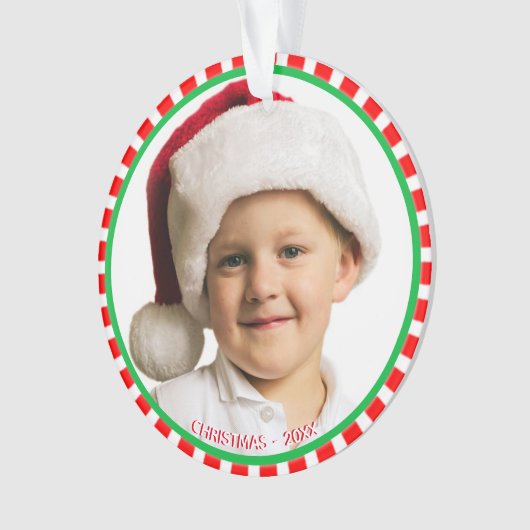 緑カスタムの赤と白のフレームの写真 オーナメント (正面)