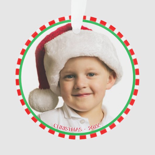 緑カスタムの赤と白のフレームの写真 オーナメント (正面)