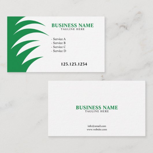 緑カッコいいと白の草刈り用の芝生気に 名刺 (正面/裏面)