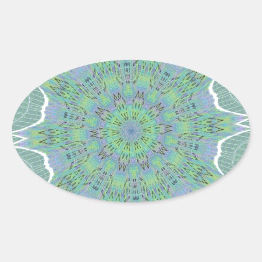 緑カッコいい花柄 楕円形シール (正面)