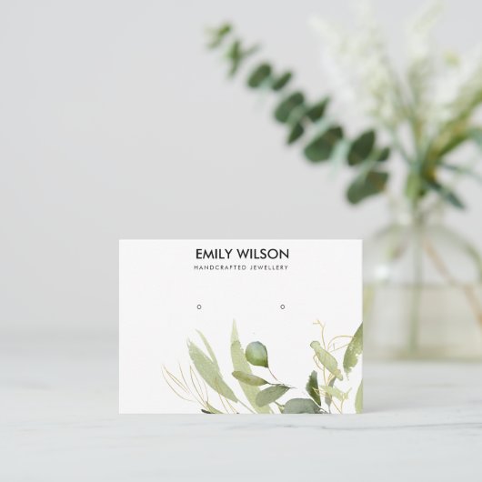 緑カッコいい金ゴールド群イヤリングディスプレイBUSI 名刺 (スタンド正面)