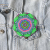 緑カラフルと桃のフラクタル 缶バッジ (インサイチュ)