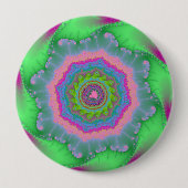 緑カラフルと桃のフラクタル 缶バッジ (正面)