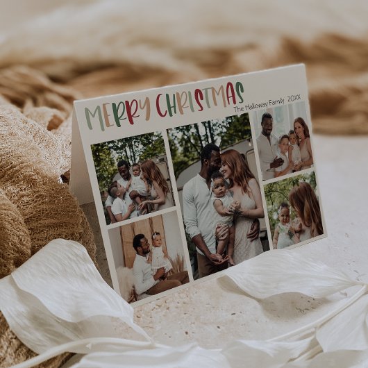 緑カラフルのクリスマス折り畳み5枚の写真 シーズンカード