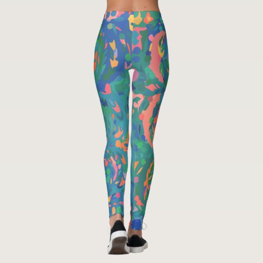 緑カラフルのマクシマリストBoho抽象芸術シェイプ レギンス (裏面)