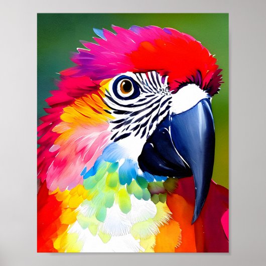 緑カラフルの背景にオウムの鳥 ポスター (正面)