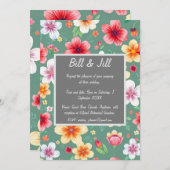 緑カラフルの背景を持つボ結婚タン 招待状 (正面/裏面)