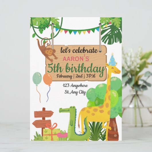 緑カラフルの誕生日パーティーへの招待 招待状 (スタンド正面)