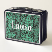 緑カラフルダマスク模様金物弁当箱 メタルランチボックス (裏面)