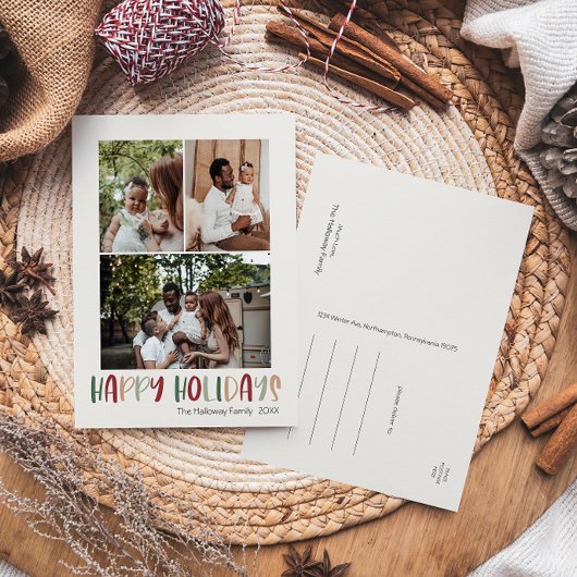 緑カラフルハッピーホリデー縦3枚 シーズンポストカード