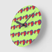 緑カラフル背景の花模様 ラウンド壁時計 (傾斜)