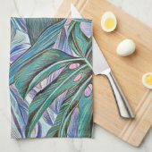 緑カラフル色葉の熱帯水色 キッチンタオル (四つ折り)