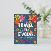 緑カラフル花タイポグラフィ旅行引用文 ポストカード (スタンド正面)