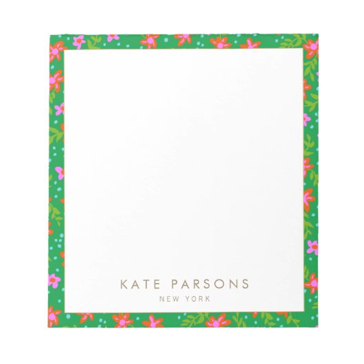 緑カラフル花柄メモ帳 ノートパッド (正面)