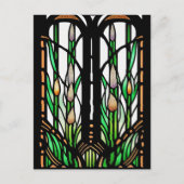 緑カラフル葦アールヌーボーステンドグラス ポストカード (正面)