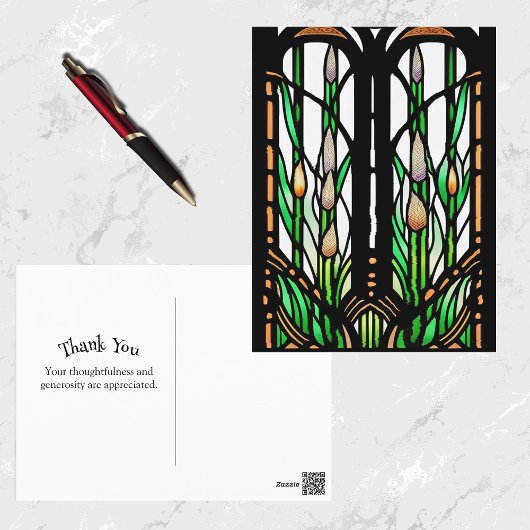 緑カラフル葦アールヌーボーステンドグラス ポストカード