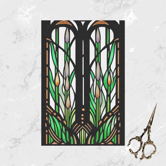 緑カラフル葦アールヌーボーステンドグラス 薄葉紙