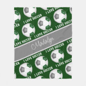 緑ガーリー灰色の私はサッカー文字パターンが大好き フリースブランケット (正面)